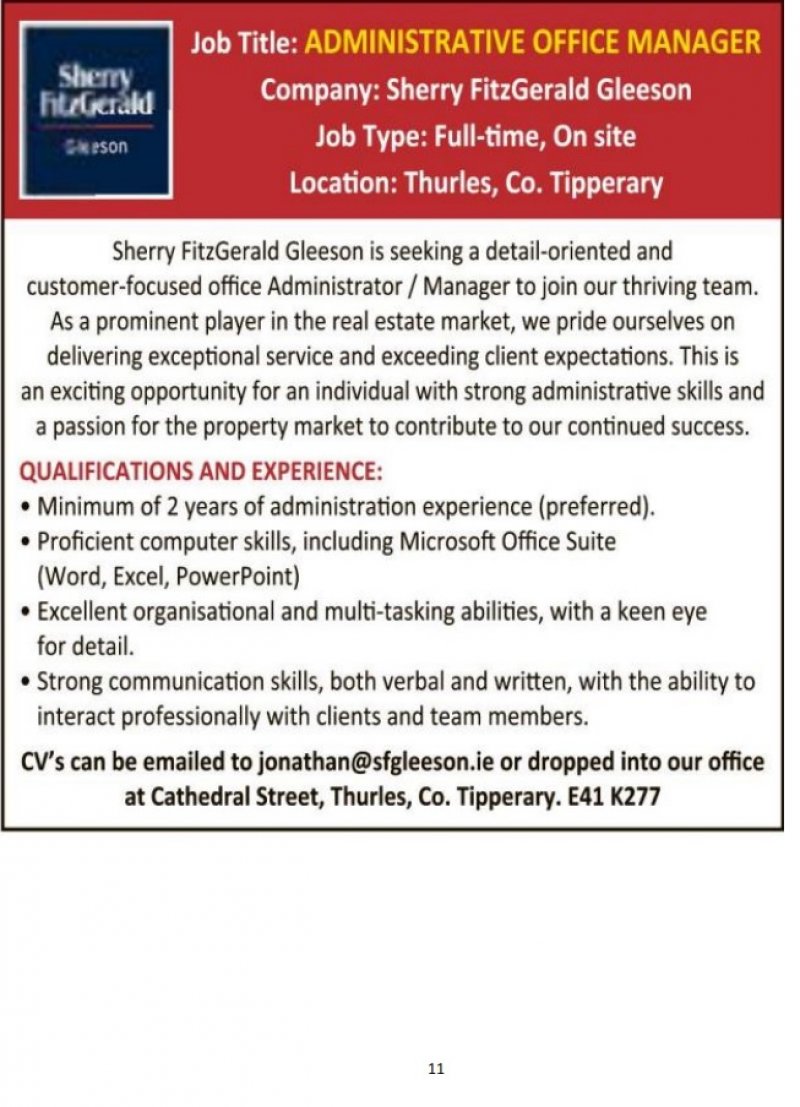 Administrative Office Manager Required