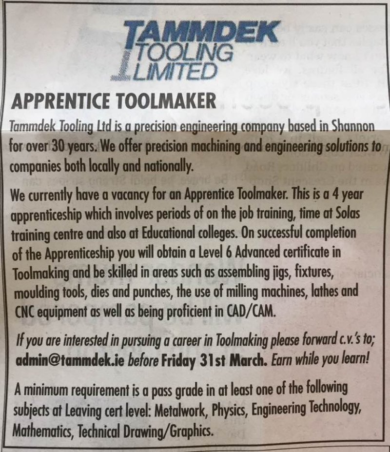 Limerick Leader - Apprentice Toolmaker