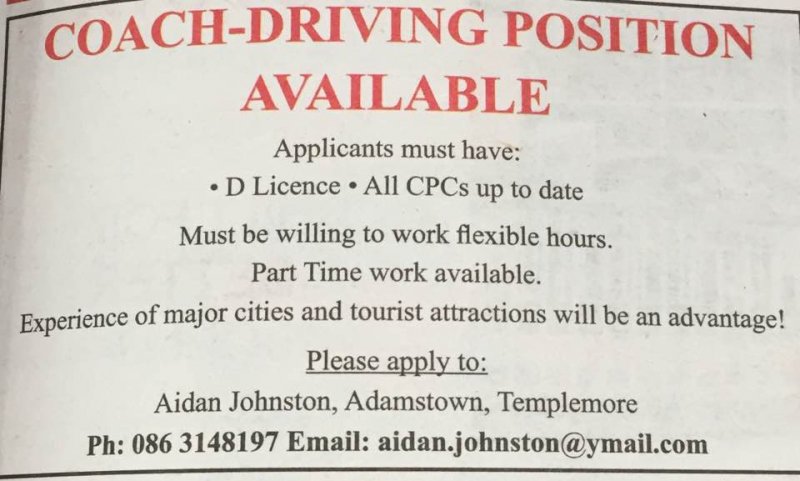 Tipperary Star - Coach Driving Position