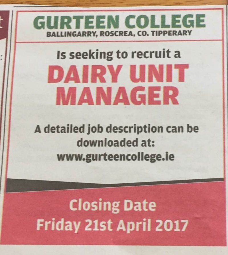 Nenagh Guardian: Dairy Unit Manager