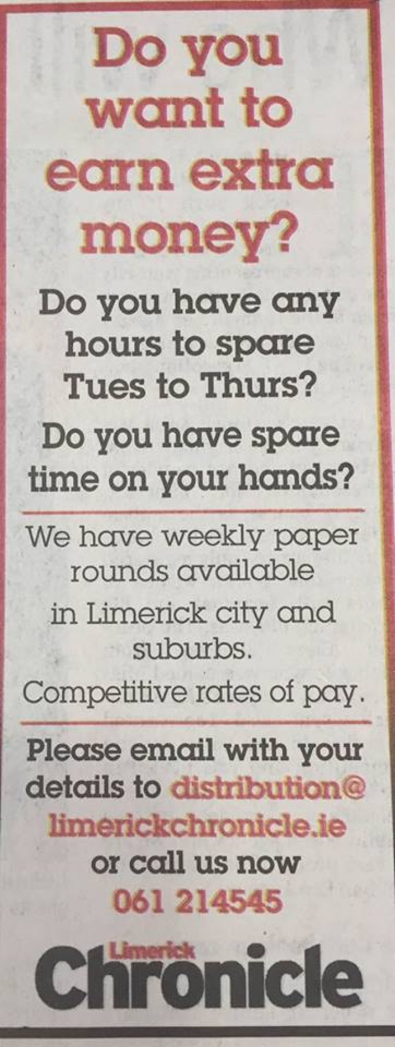 Limerick Leader - Do You Want to Earn Extra Money?
