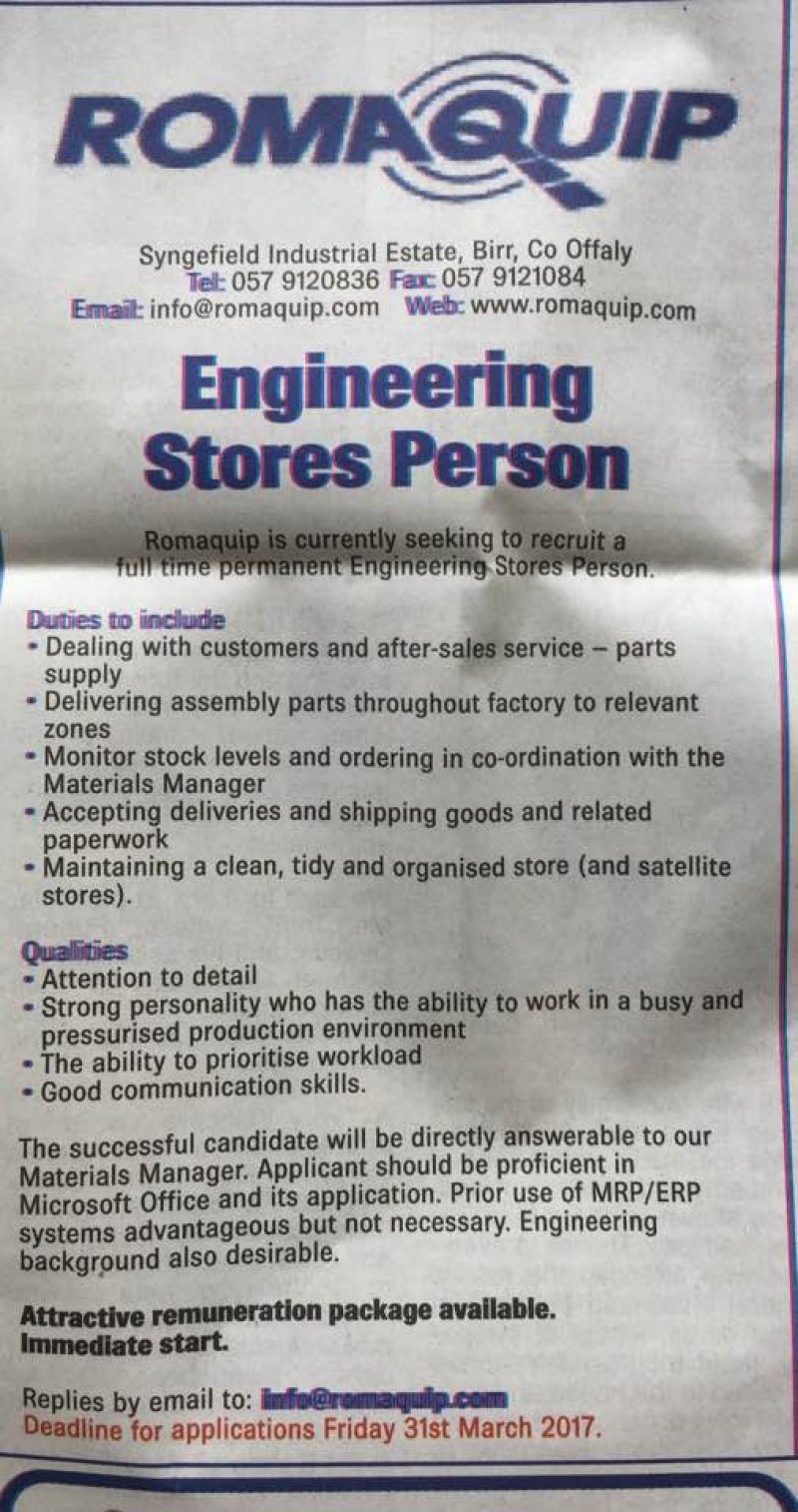 Midland Tribune - Engineering Stores Person