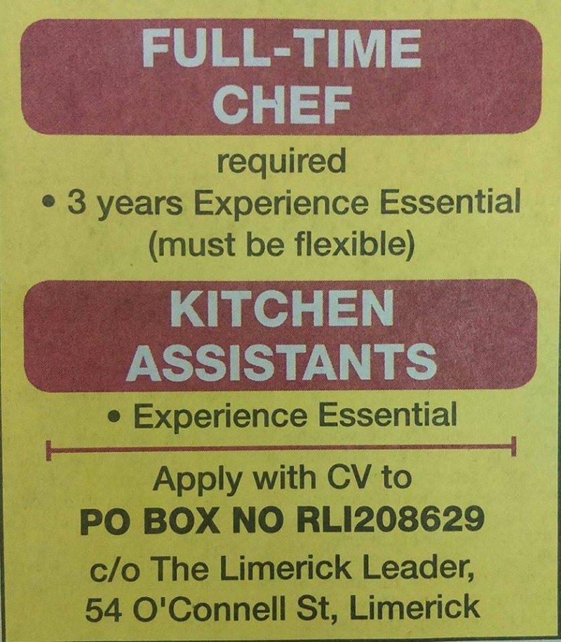 The Limerick Leader: Chef & Kitchen Assistants