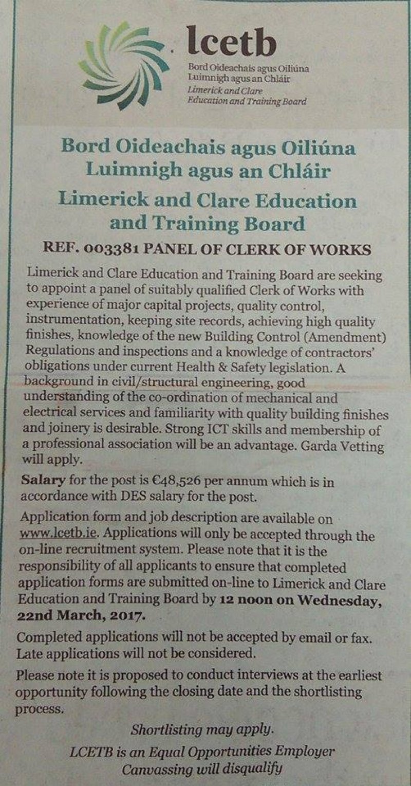 The Limrick Leader: Clerk of Works