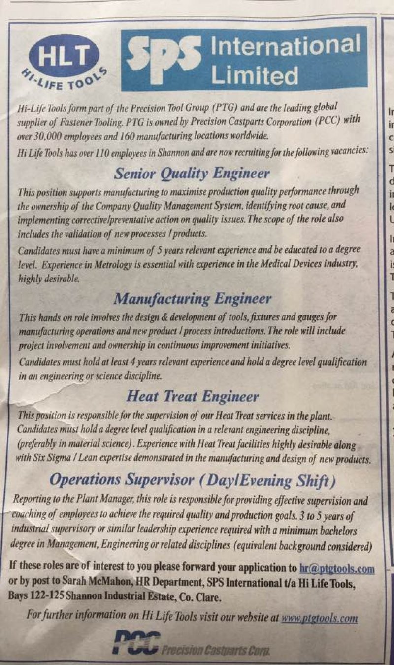 Limerick Leader - Engineering Vacancies