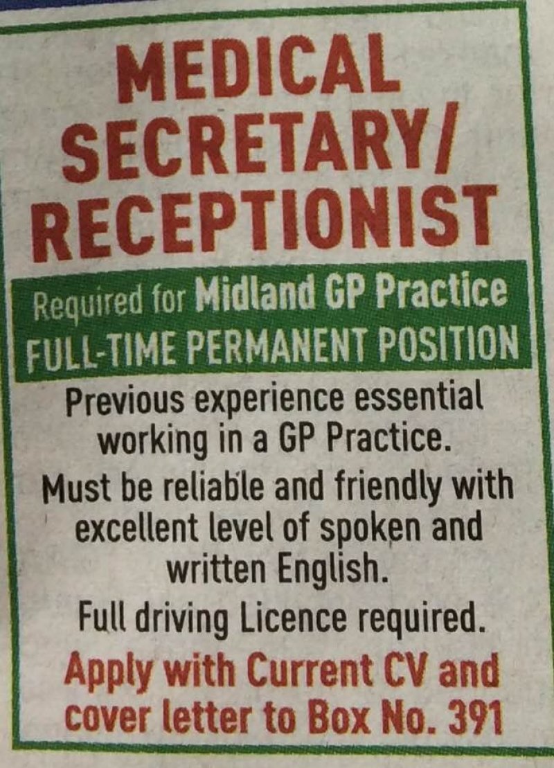 Midland Tribune - Medical Secretary/Receptionist