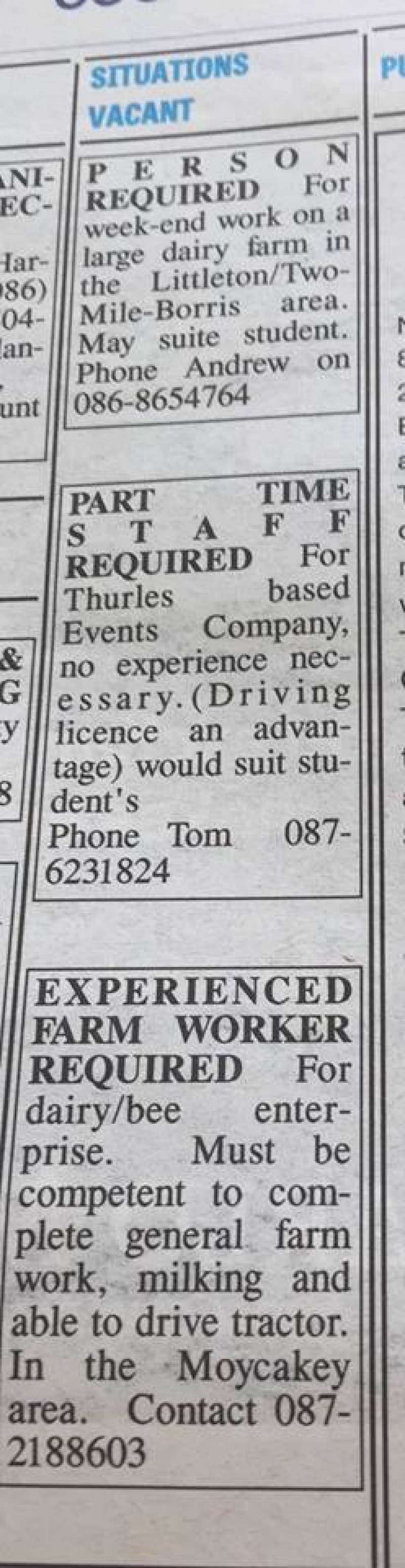 Situations Vacant - Tipperary Star
