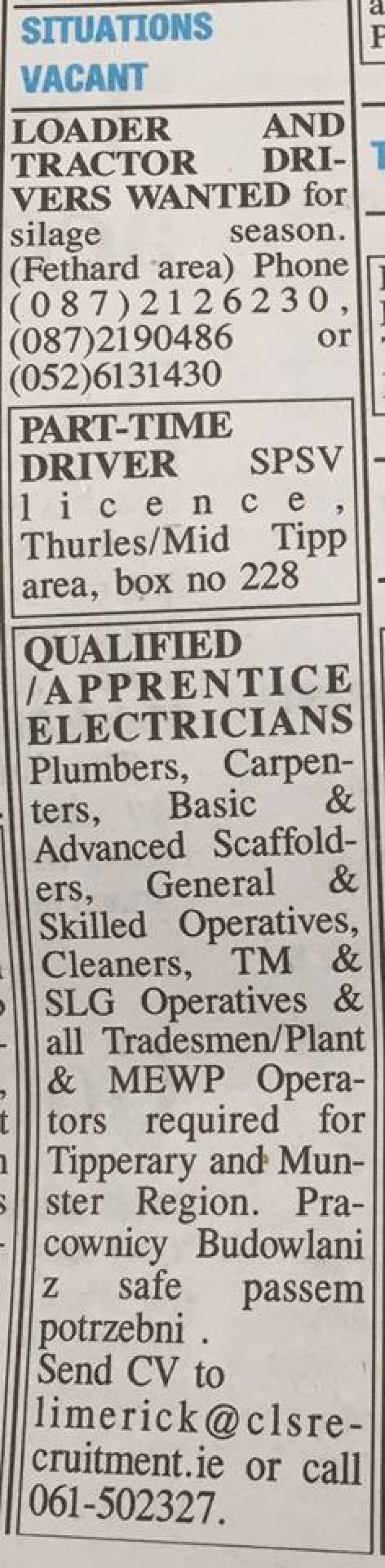 Tipperary Star - Situations Vacant