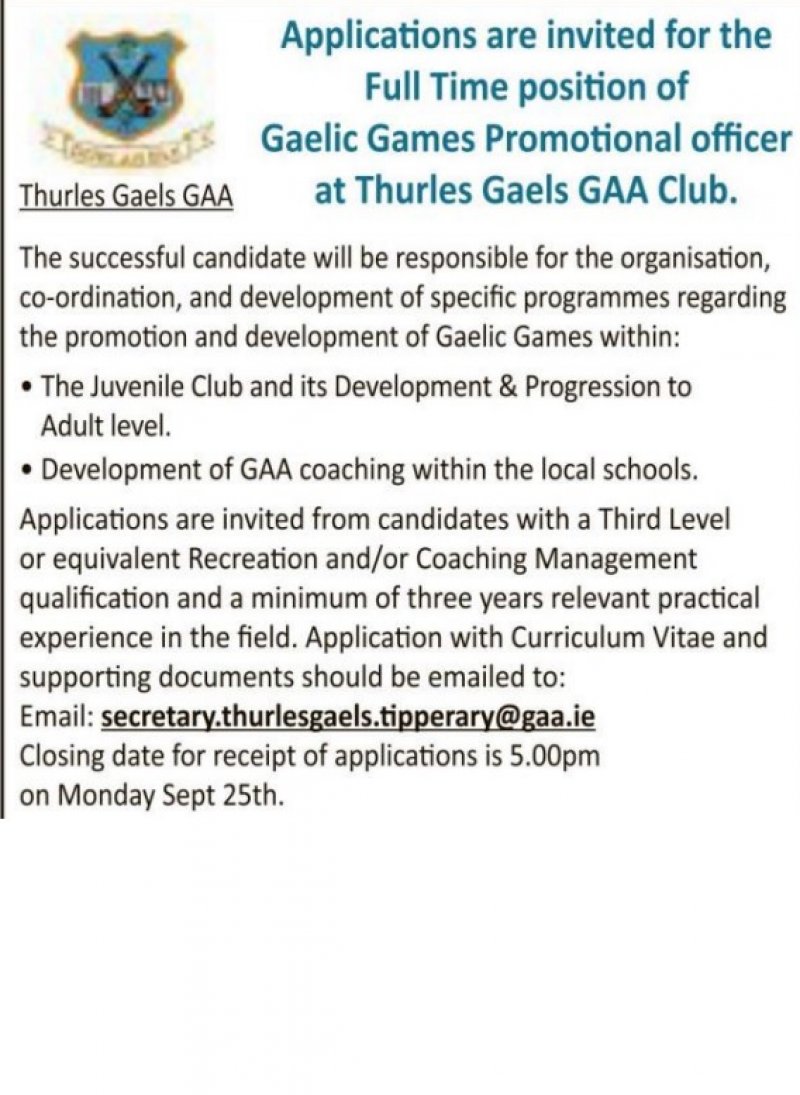 Thurles Gaels GAA Club Vacancy