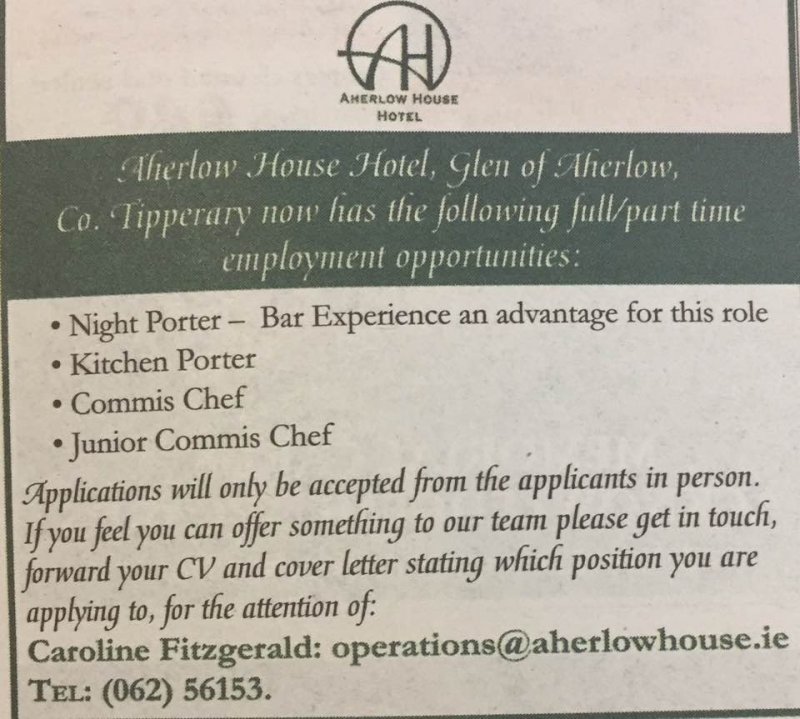 Tipperary Star - Aherlow House Vacancies