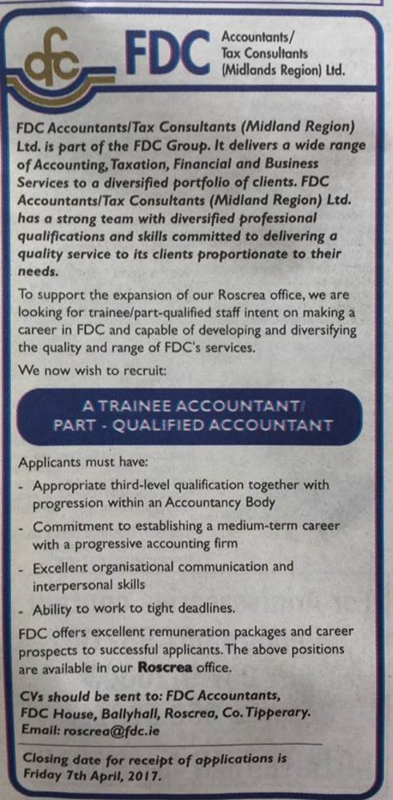 Midland Time Trainee Accountant, Part Qualified Accountant