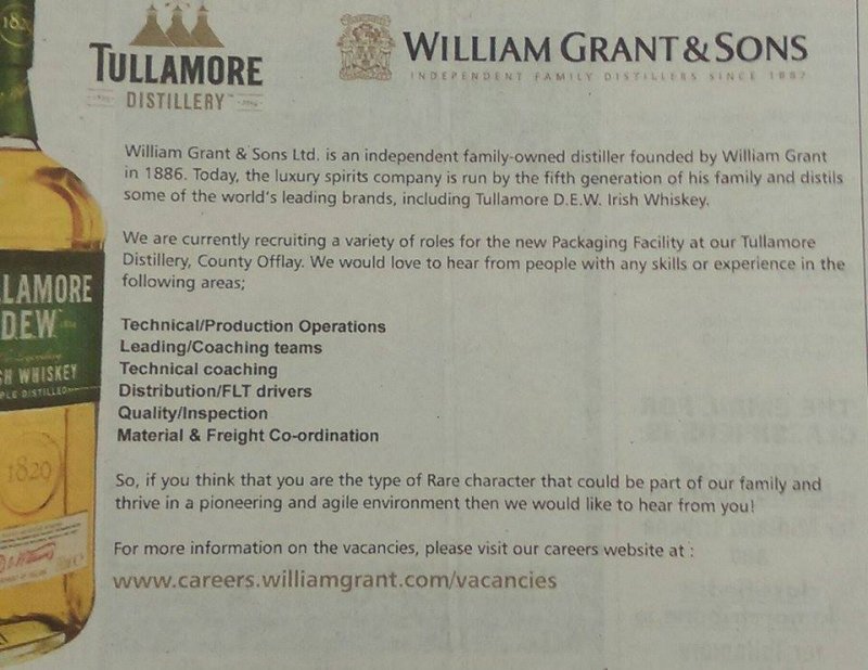 The Midland Tribune: Tullamore Distiller Vacancies