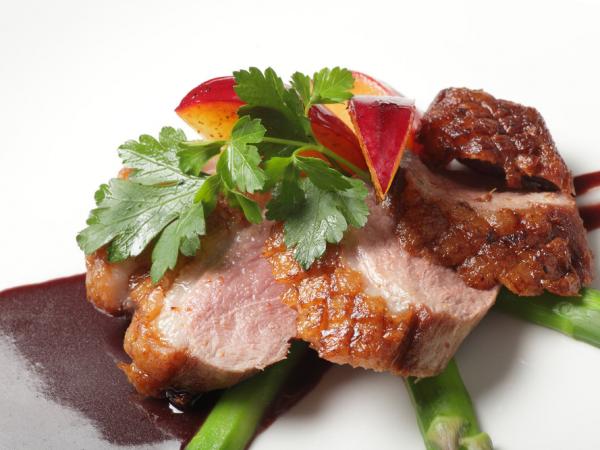 Duck Breast with Roast plums and Red wine Jus