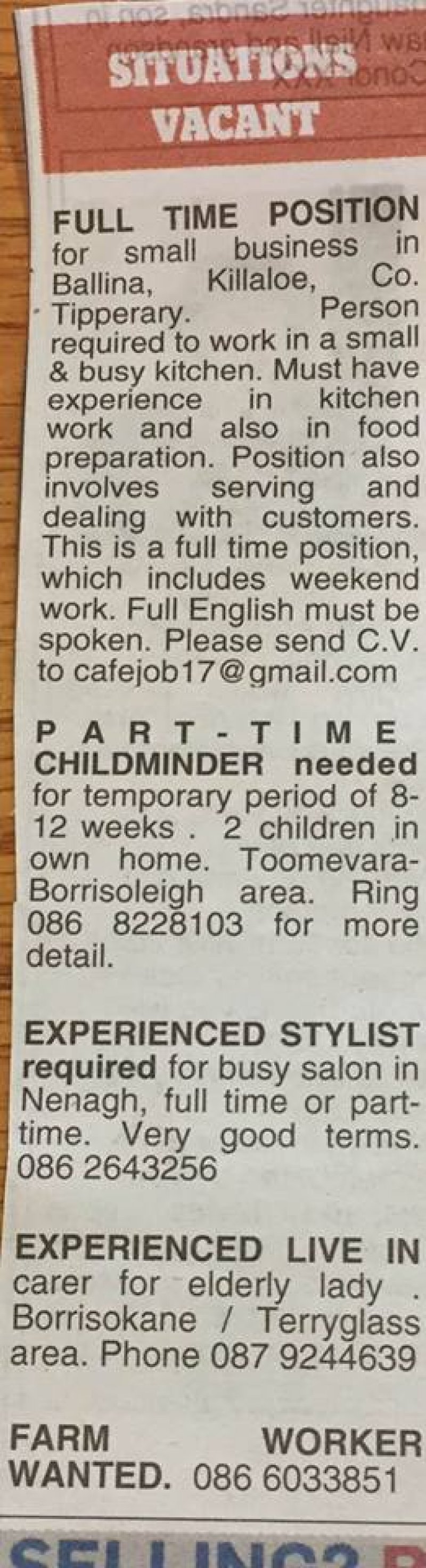 Nenagh Guardian - Situations Vacant 2