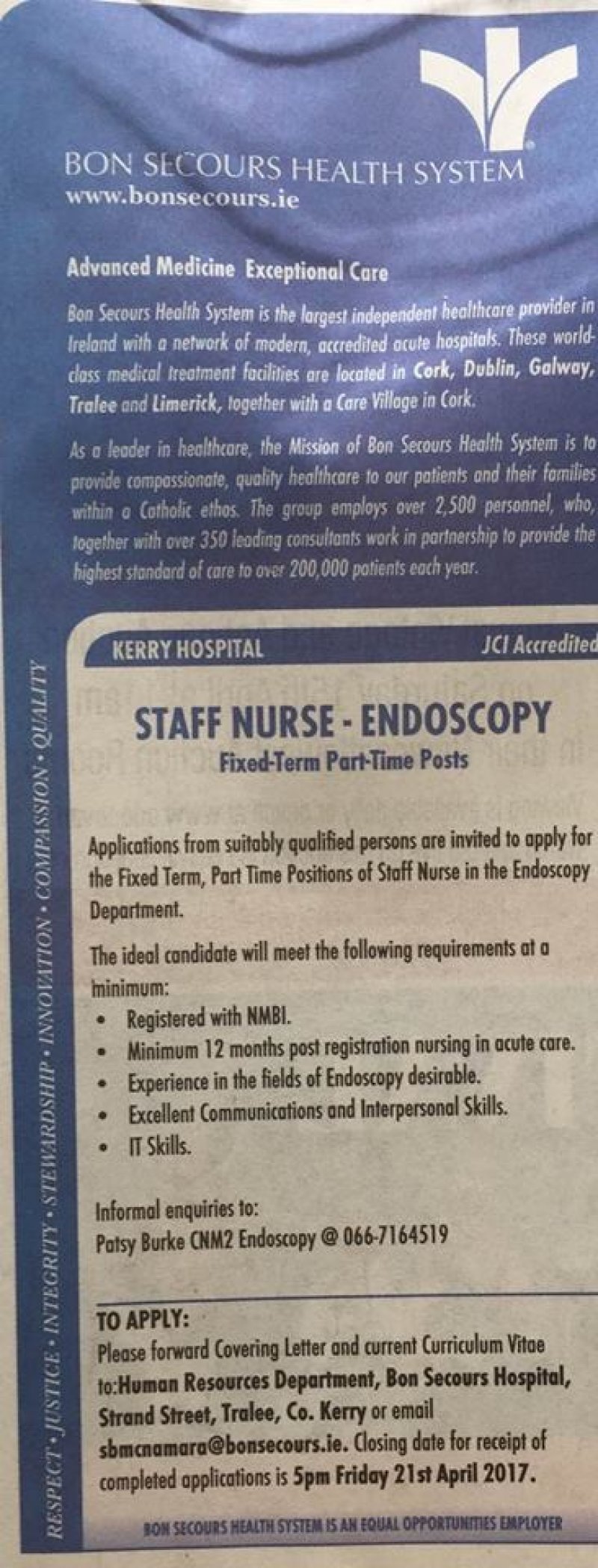 Limerick Leader Staff Nurse Endoscopy Nenagh.ie