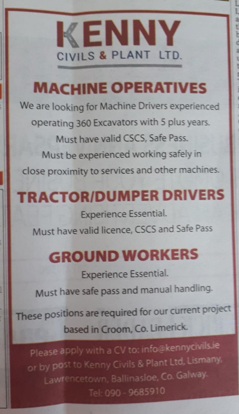 Kenny Civils & Plant Ltd. Vacancies