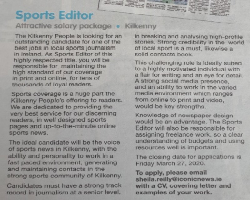 Sports Editor Required