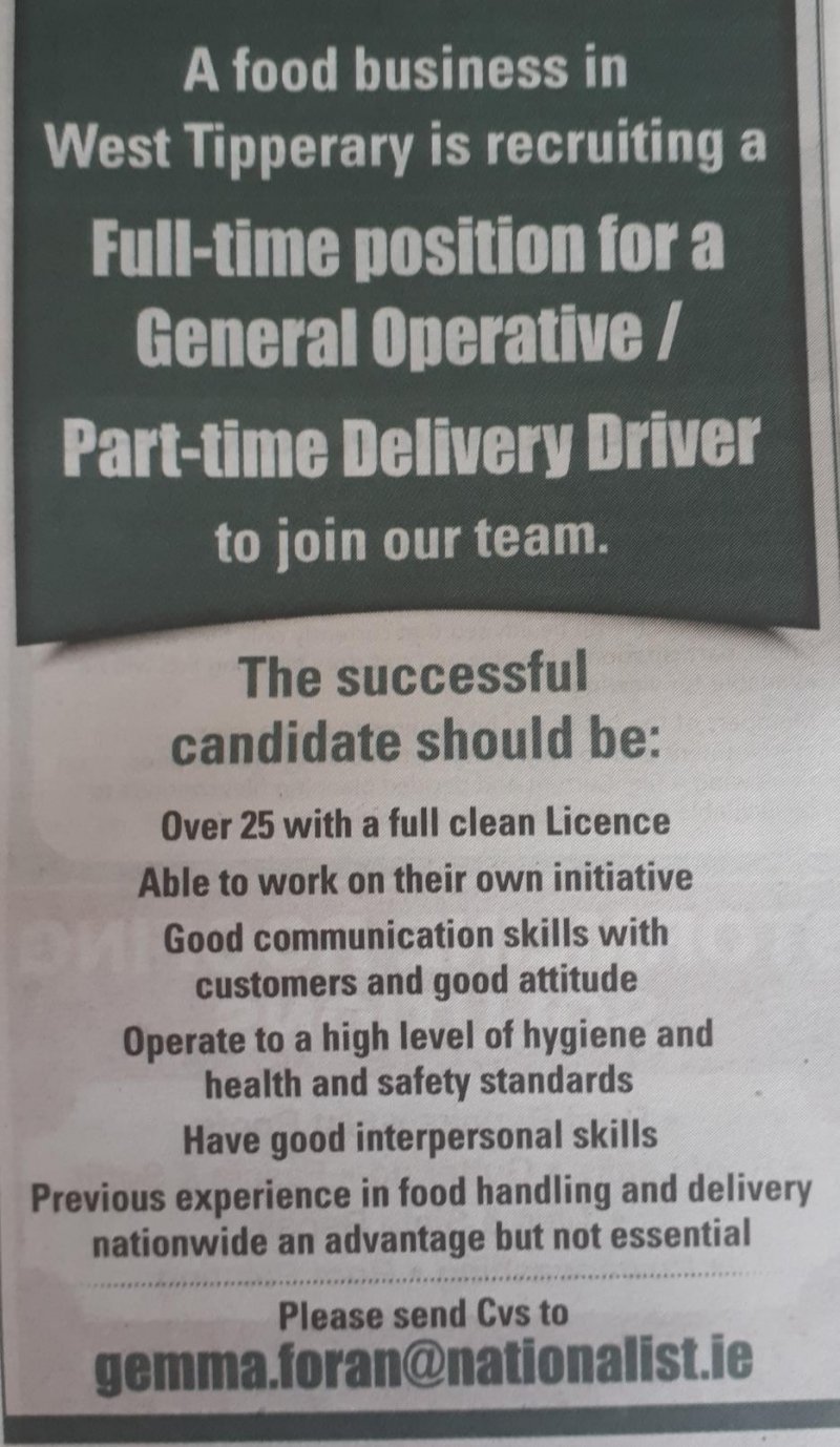 Full Time General Operative and Part Time Delivery Driver Required